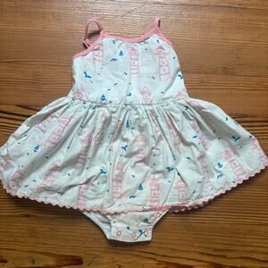 Sweet Honey white lighthouse nautical smocked toddler bubble SIZE 2T